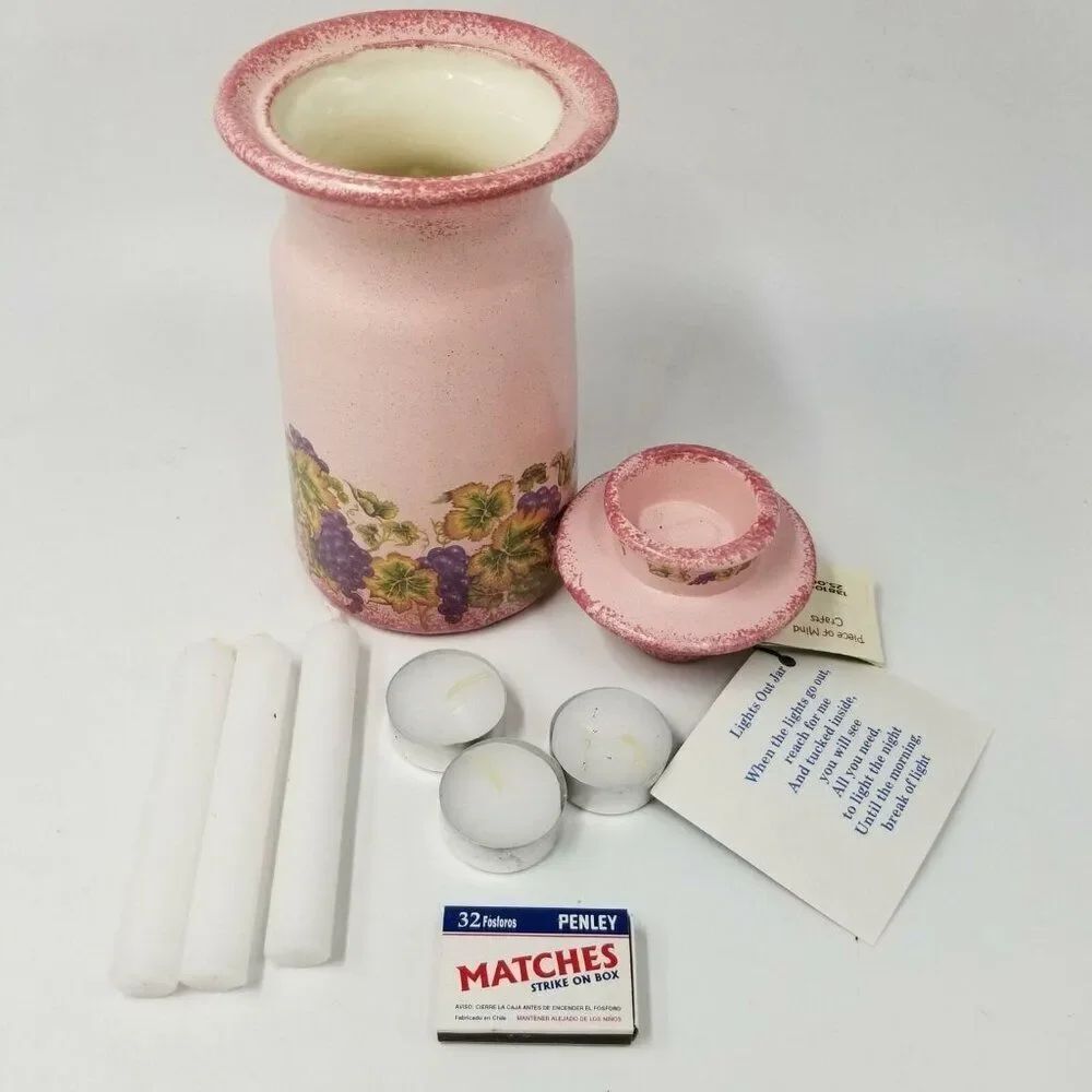 Vintage 90s Pink Hand Painted Ceramic Lights Out Votive Taper Candles Pink